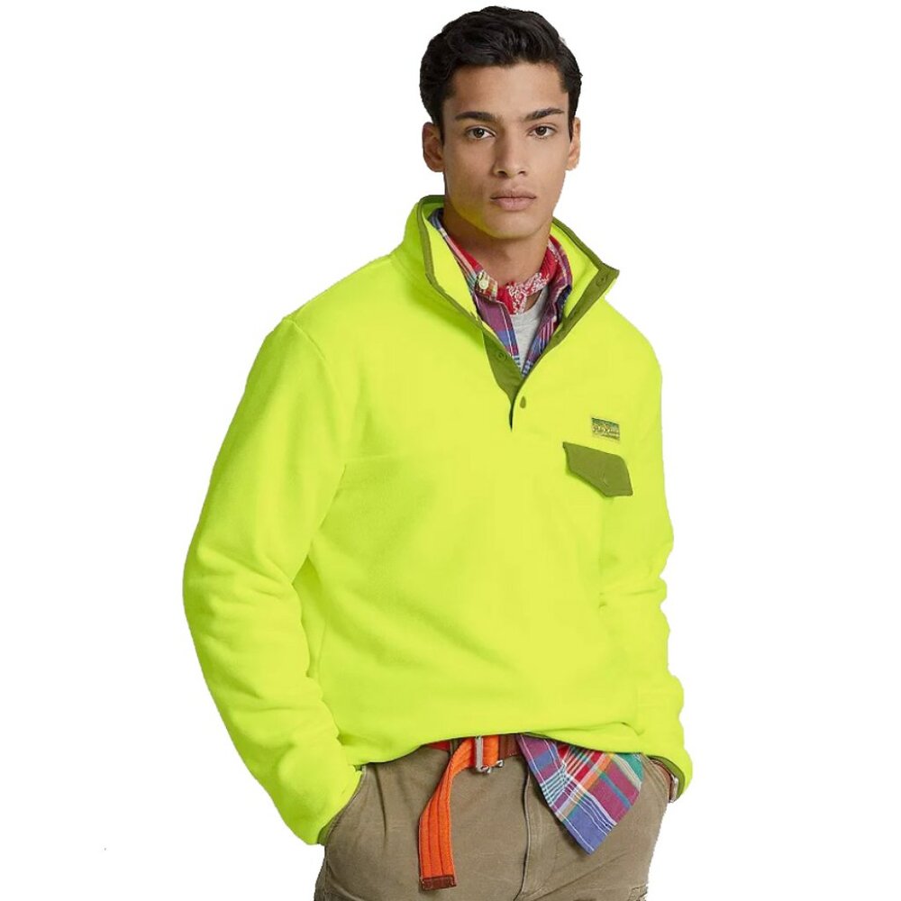 NEW Polo Ralph Lauren Brushed Fleece Jacket! XXL  Bright Yellow  Snap Mock Neck
